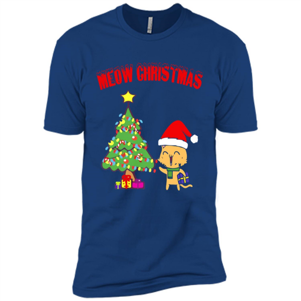 Meow merry christmas- cat and pine merry christmas - Premium Short Sleeve T-Shirt