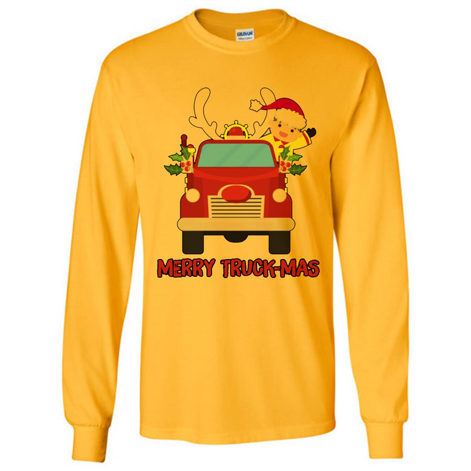 Merry Truck-Mas Christmas Fire Truck Cute Reindeer Sporty - Long Sleeve T-Shirt