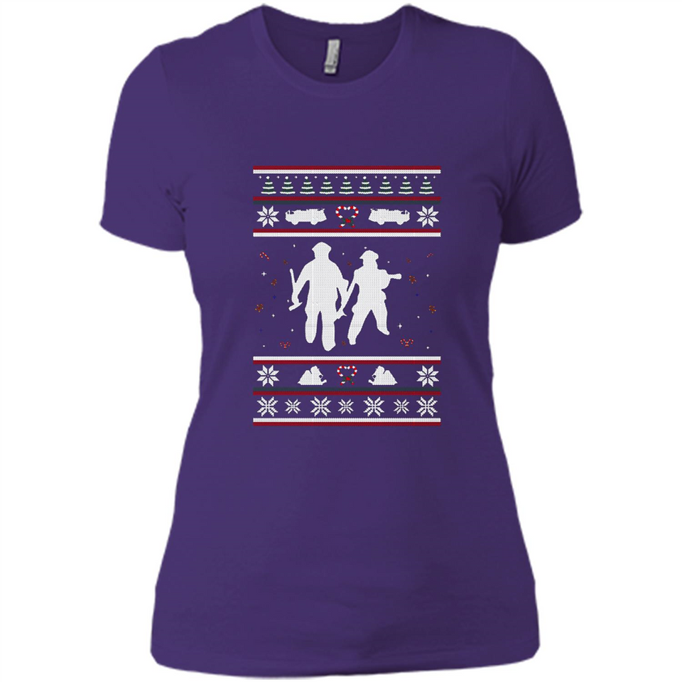 Christmas Ugly Sweater Firefighter Ugly Christmas Sweater - Ladies' Boyfriend T-Shirt