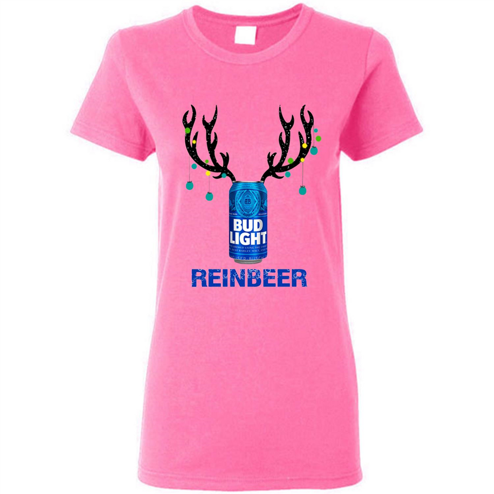 Bud Light Reinbeer Funny Beer Reindeer Christmas Sweatshirt - Ladies Short-Sleeve
