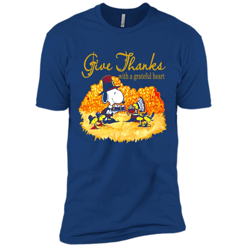 Snoopy Thanksgiving Give Thanks With A Grateful Heart - Premium Short Sleeve T-Shirt