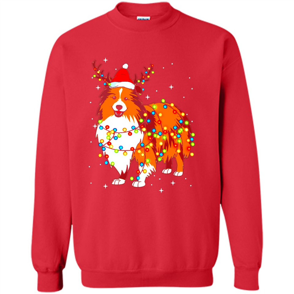 Christmas Lights Shetland Sheepdog Wearing Santa Hat Funny Xmas Mug - Sweatshirt