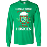 I Just Want To Drink Hot Chocolate & Watch Washington Huskies Ugly Christmas Sweater PINGPONG