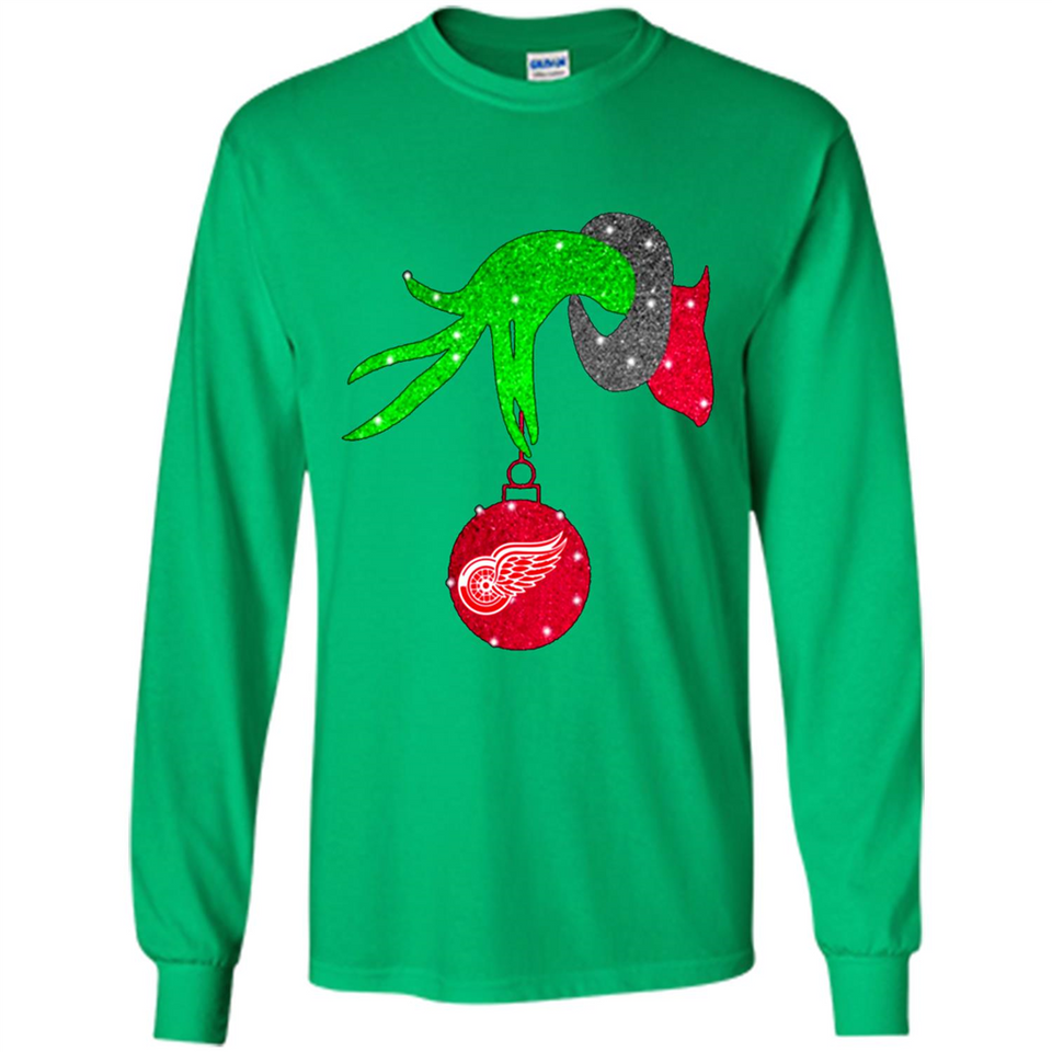 GRINCH HAND HOLDING DETROIT RED WINGS GLITTER CHRISTMAS PINGPONG