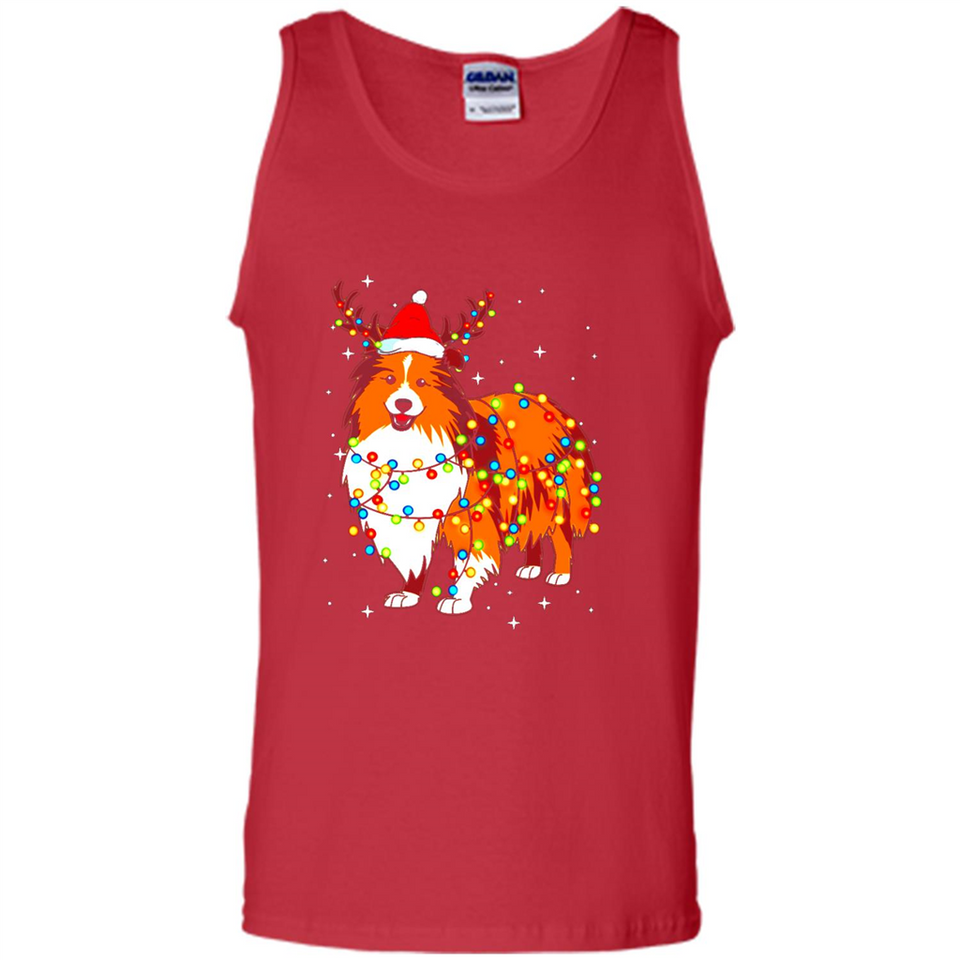 Christmas Lights Shetland Sheepdog Wearing Santa Hat Funny Xmas Mug - Tank Top