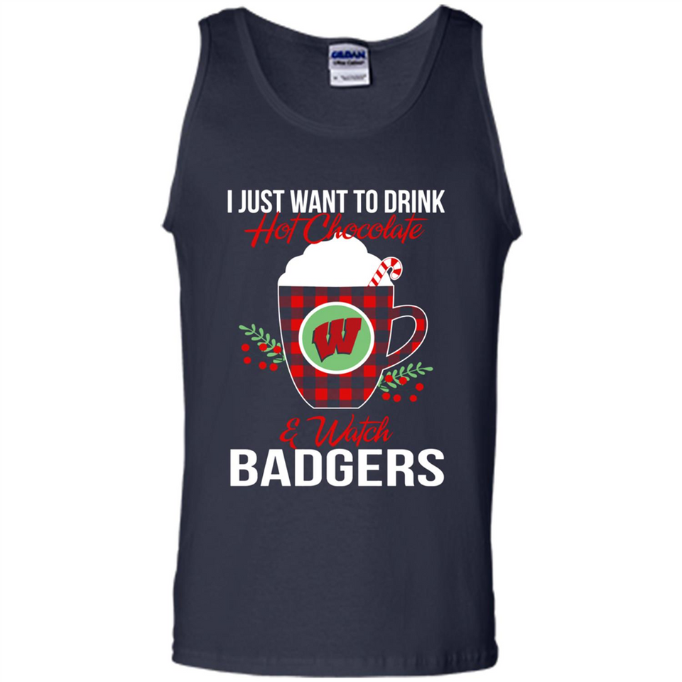 I Just Want To Drink Hot Chocolate & Watch Wisconsin Badgers Ugly Christmas Sweater PINGPONG