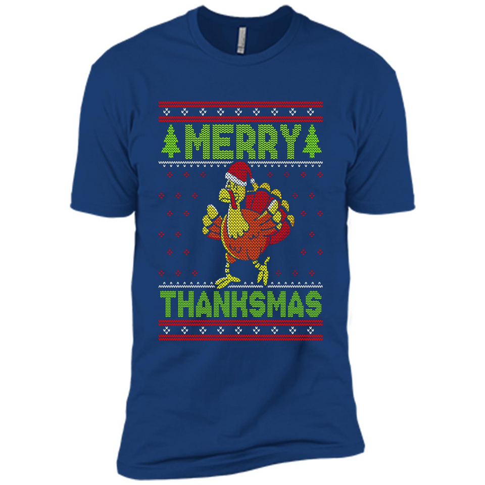Merry Thankmas Ugly Xmas Thanksgiving Turkey Sweatshirt - Premium Short Sleeve T-Shirt