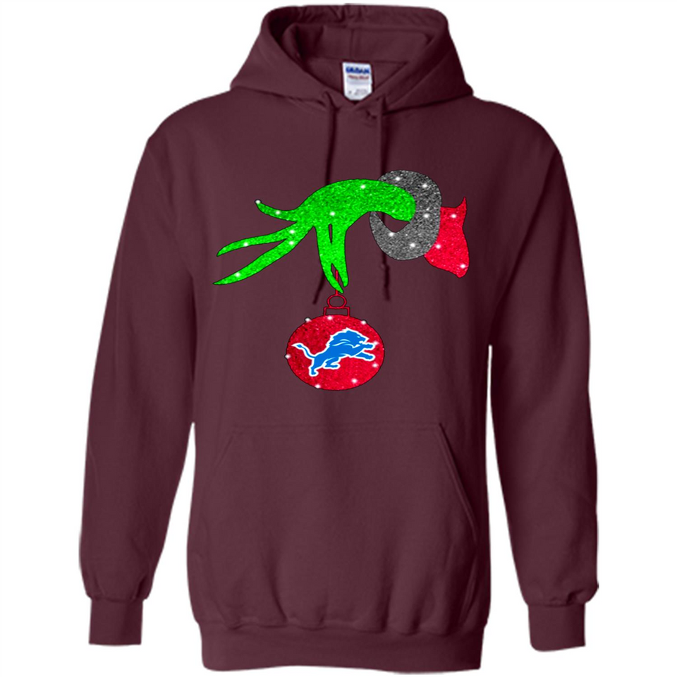 GRINCH HAND HOLDING DETROIT LIONS GLITTER CHRISTMAS PINGPONG