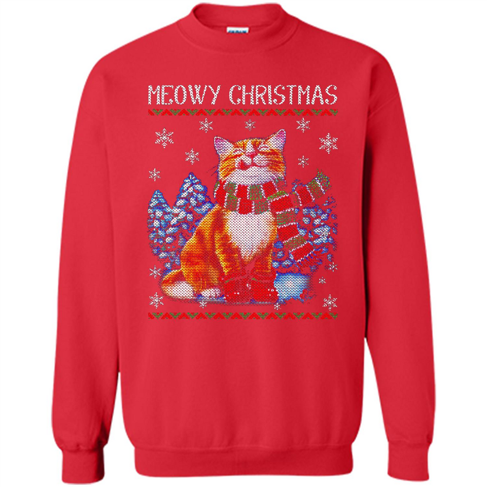 Christmas Ugly Sweater Cat With Christmas Meowy Chritstmas - Sweatshirt