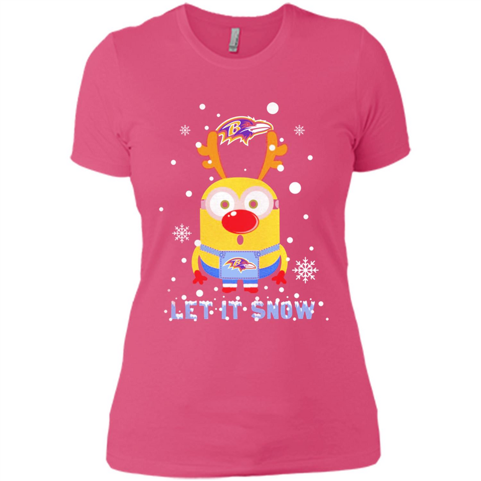 Minion Baltimore Ravens Ugly Christmas Sweater Let it Snow - Ladies' Boyfriend T-Shirt