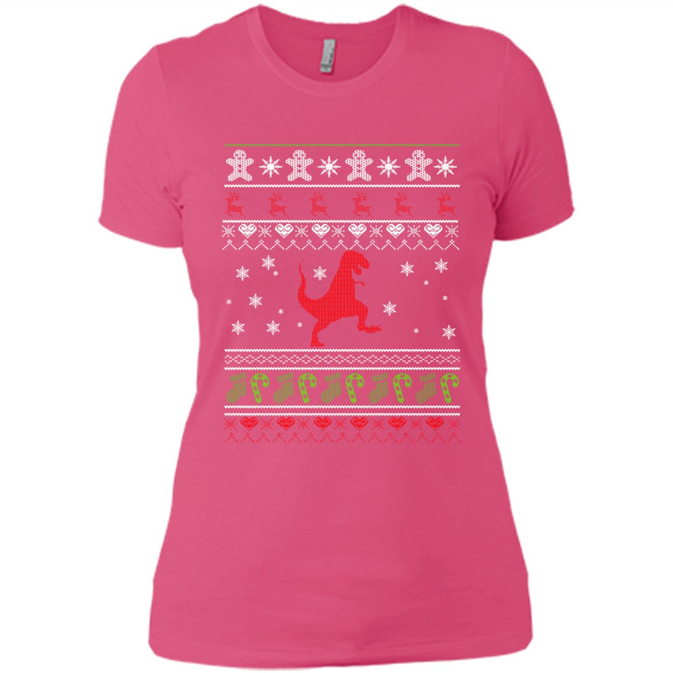 Dinosaur and Santa Ugly Christmas Sweater - Ladies' Boyfriend T-Shirt