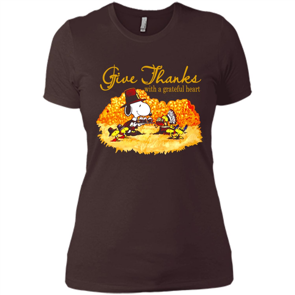 Snoopy Thanksgiving Give Thanks With A Grateful Heart - Ladies' Boyfriend T-Shirt
