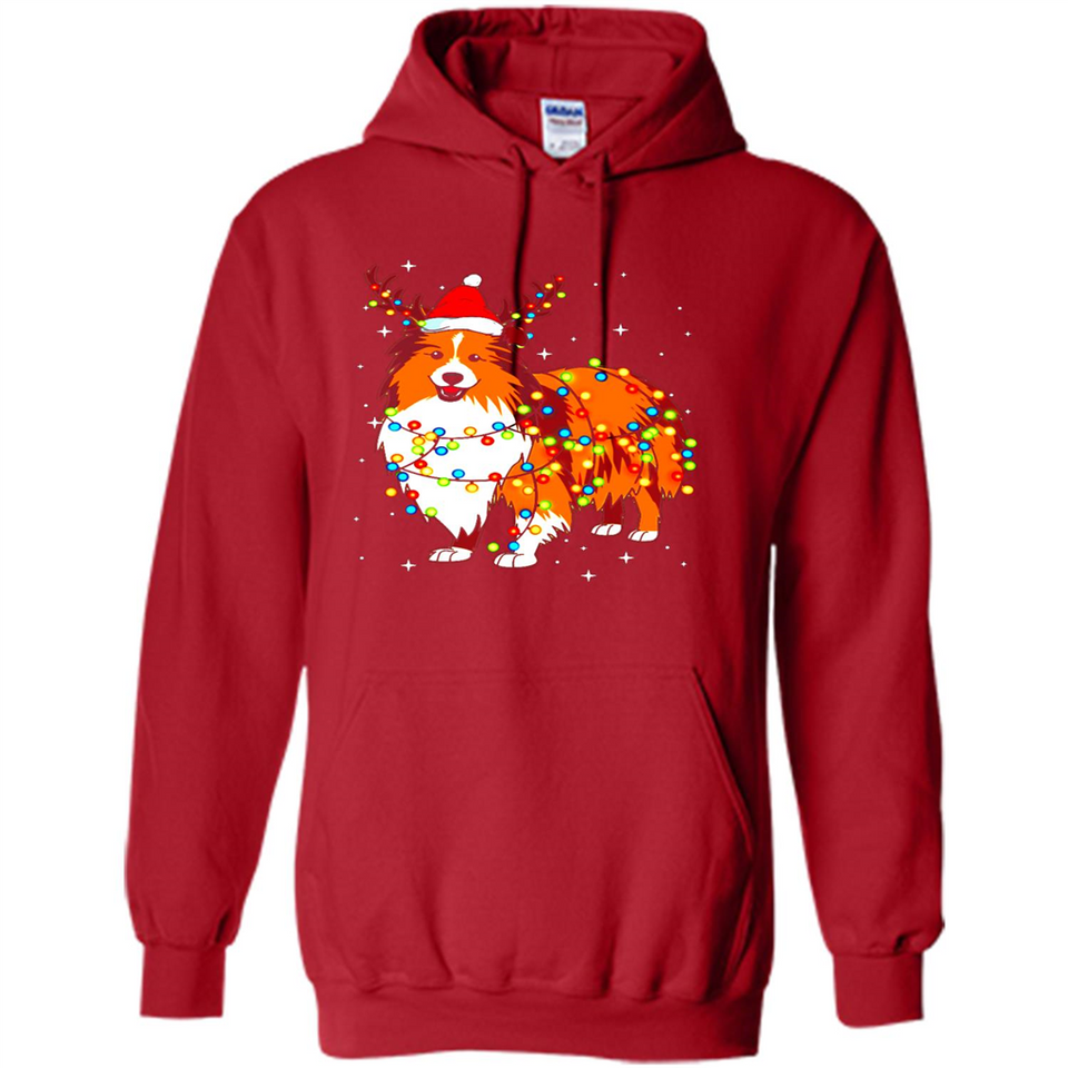Christmas Lights Shetland Sheepdog Wearing Santa Hat Funny Xmas Mug - Hoodie