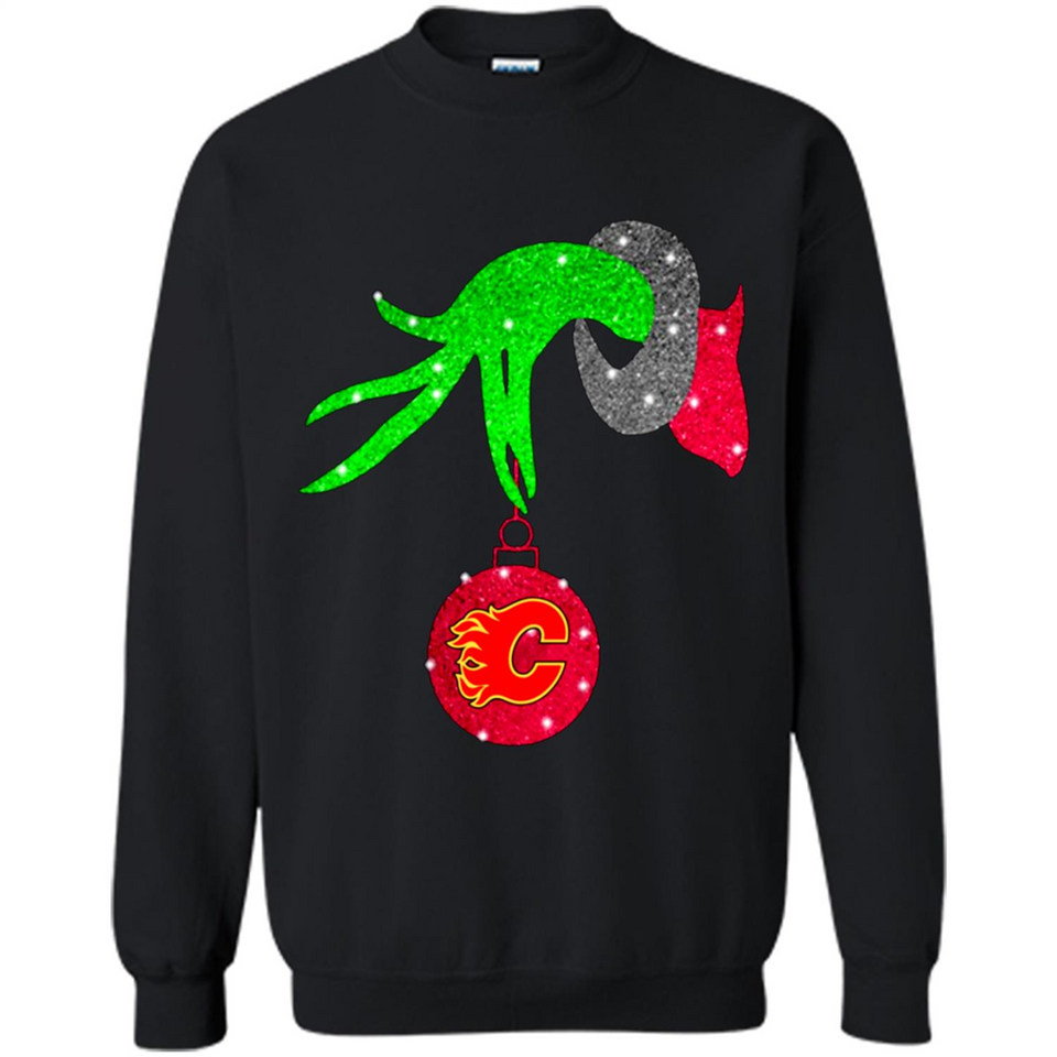 GRINCH HAND HOLDING CALGARY FLAMES GLITTER CHRISTMAS PINGPONG