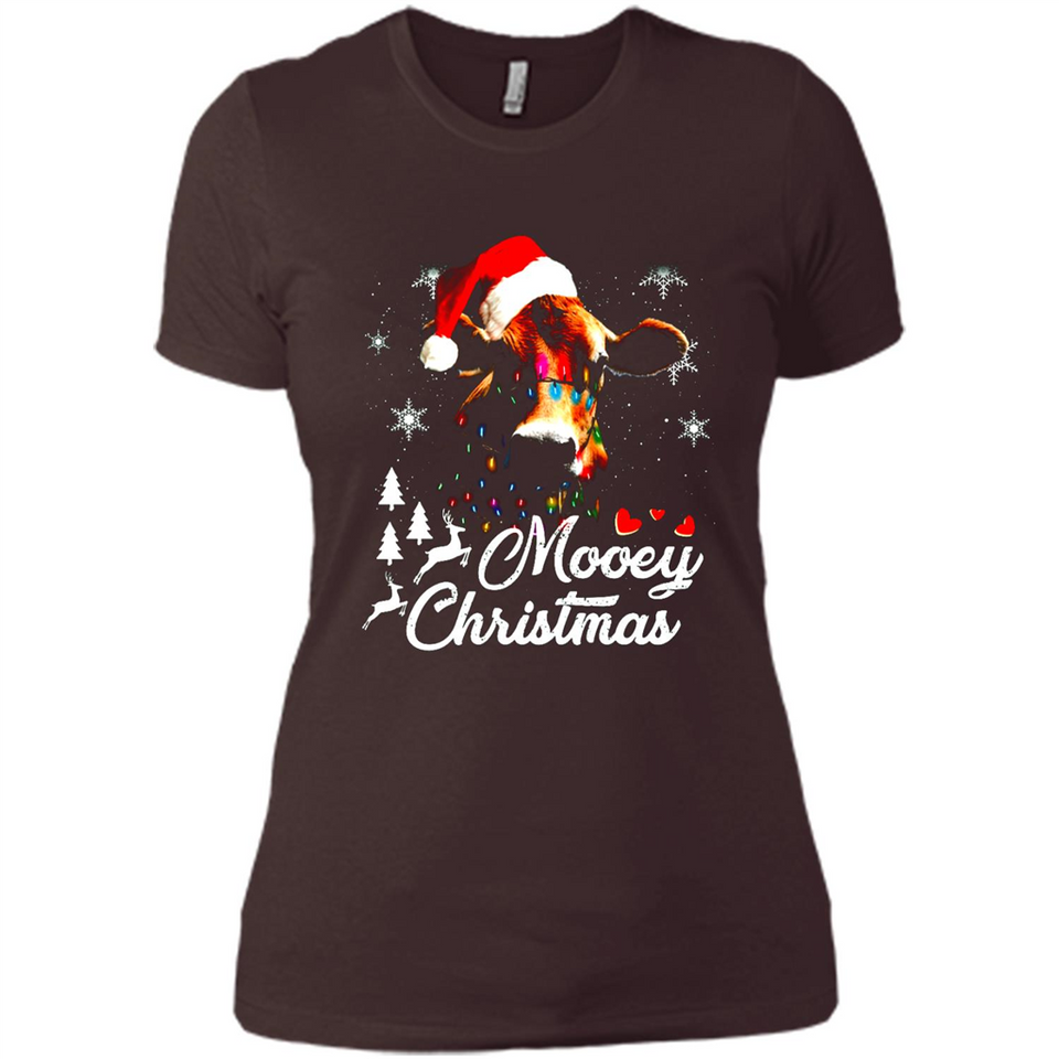 Mooey Christmas Cow Santa Christmas Lover Lights Sweatshirt - Ladies' Boyfriend T-Shirt