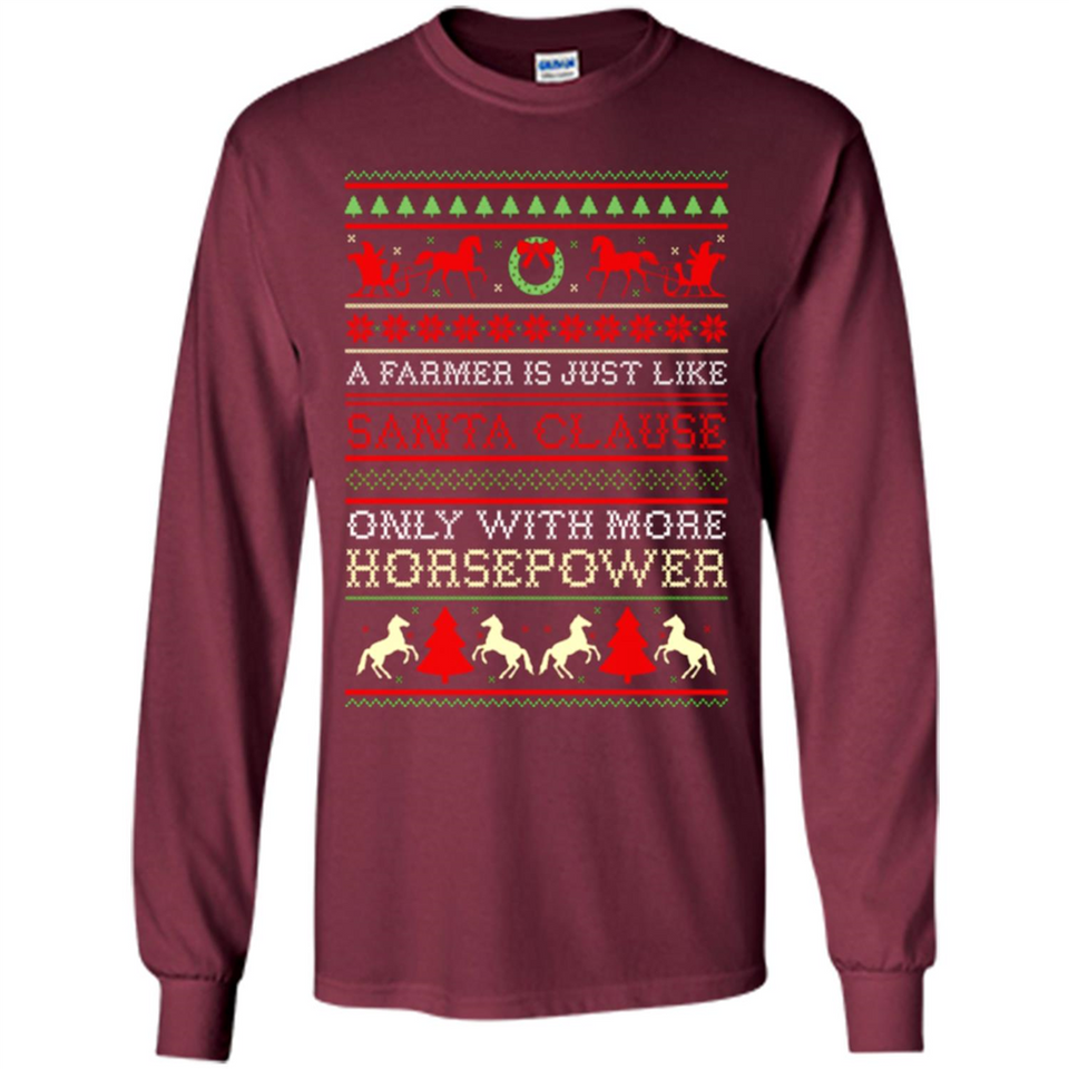 Funny Farmers Gift Ugly Santa Claus Horsepower - Long Sleeve T-Shirt