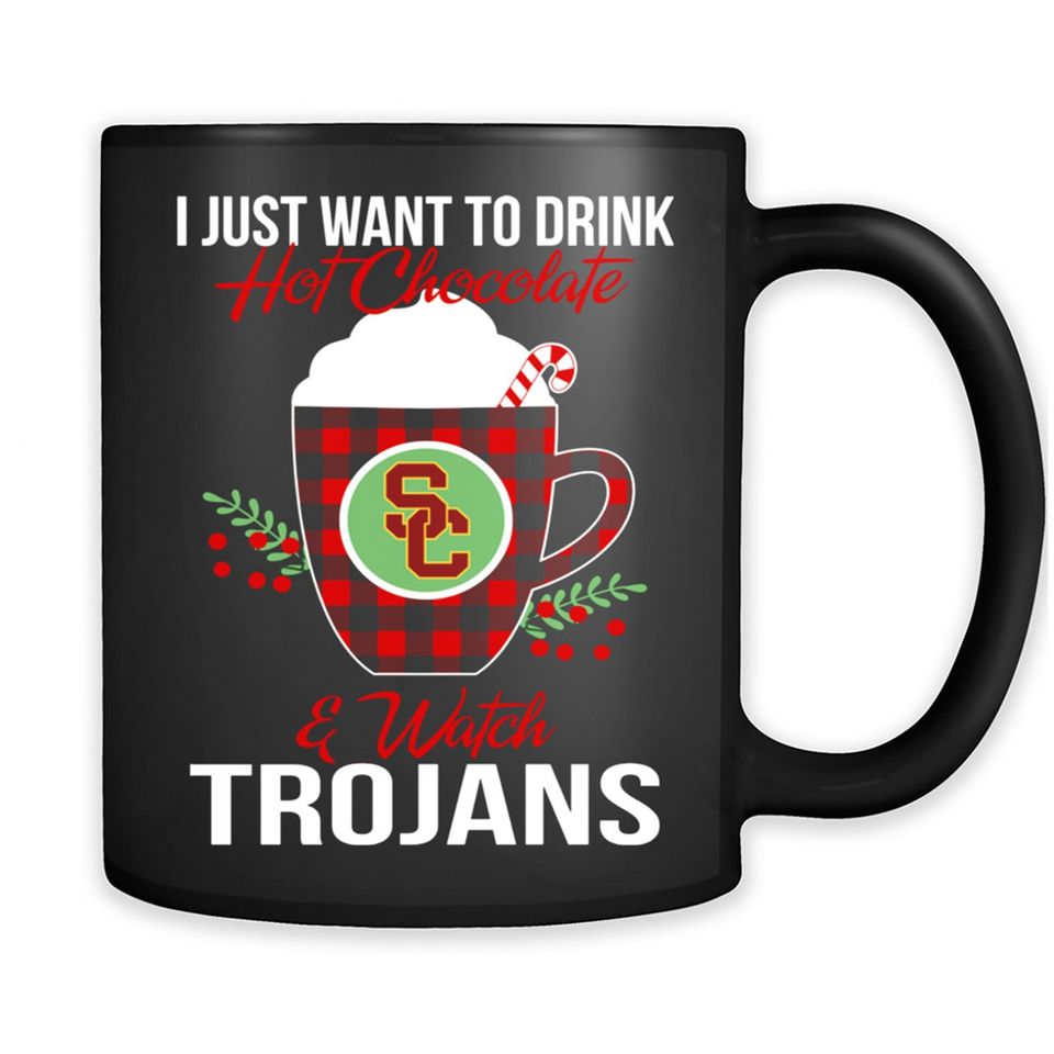 I Just Want To Drink Hot Chocolate & Watch USC Trojans Ugly Christmas Sweater PINGPONG