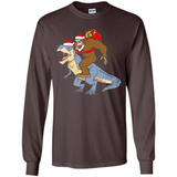 Bigfoot Riding Dinosaurus T-Shirt Funny Bigfoot Santa - Long Sleeve T-Shirt