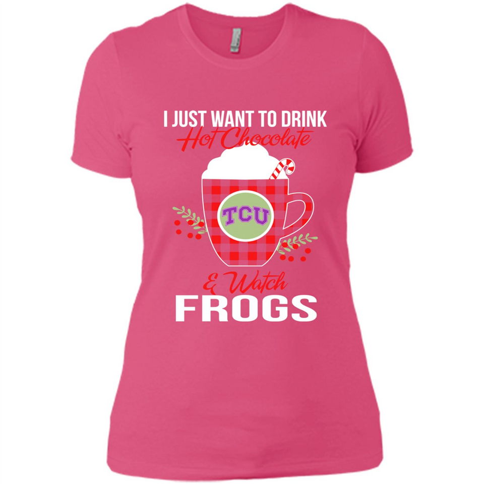 I Just Want To Drink Hot Chocolate & Watch TCU Horned Frogs Ugly Christmas Sweater PINGPONG