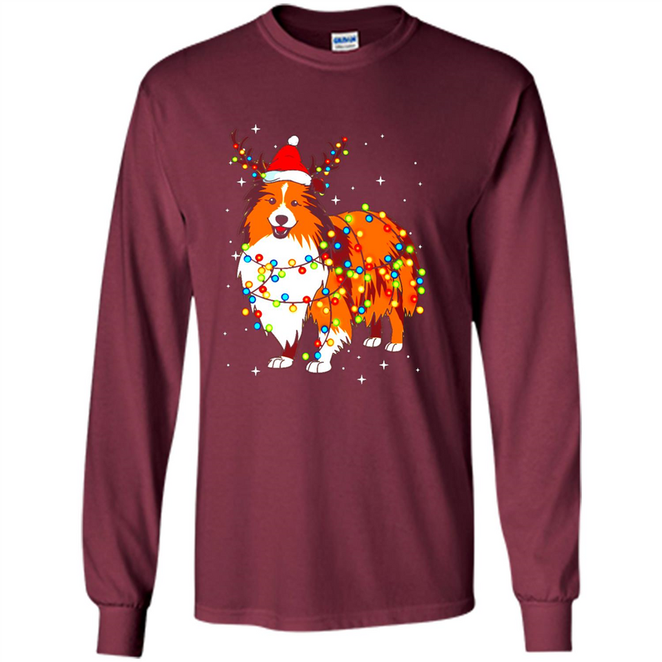 Christmas Lights Shetland Sheepdog Wearing Santa Hat Funny Xmas Mug - Long Sleeve T-Shirt