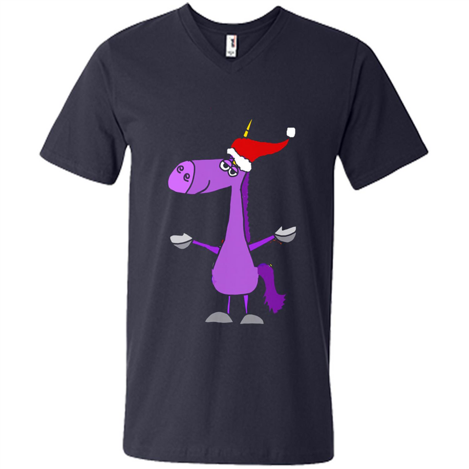 Funny Christmas Unicorn in Santa Hat - Men's V-Neck