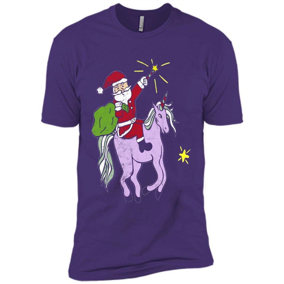 Distressed Retro Santa Riding Unicorn - Premium Short Sleeve T-Shirt