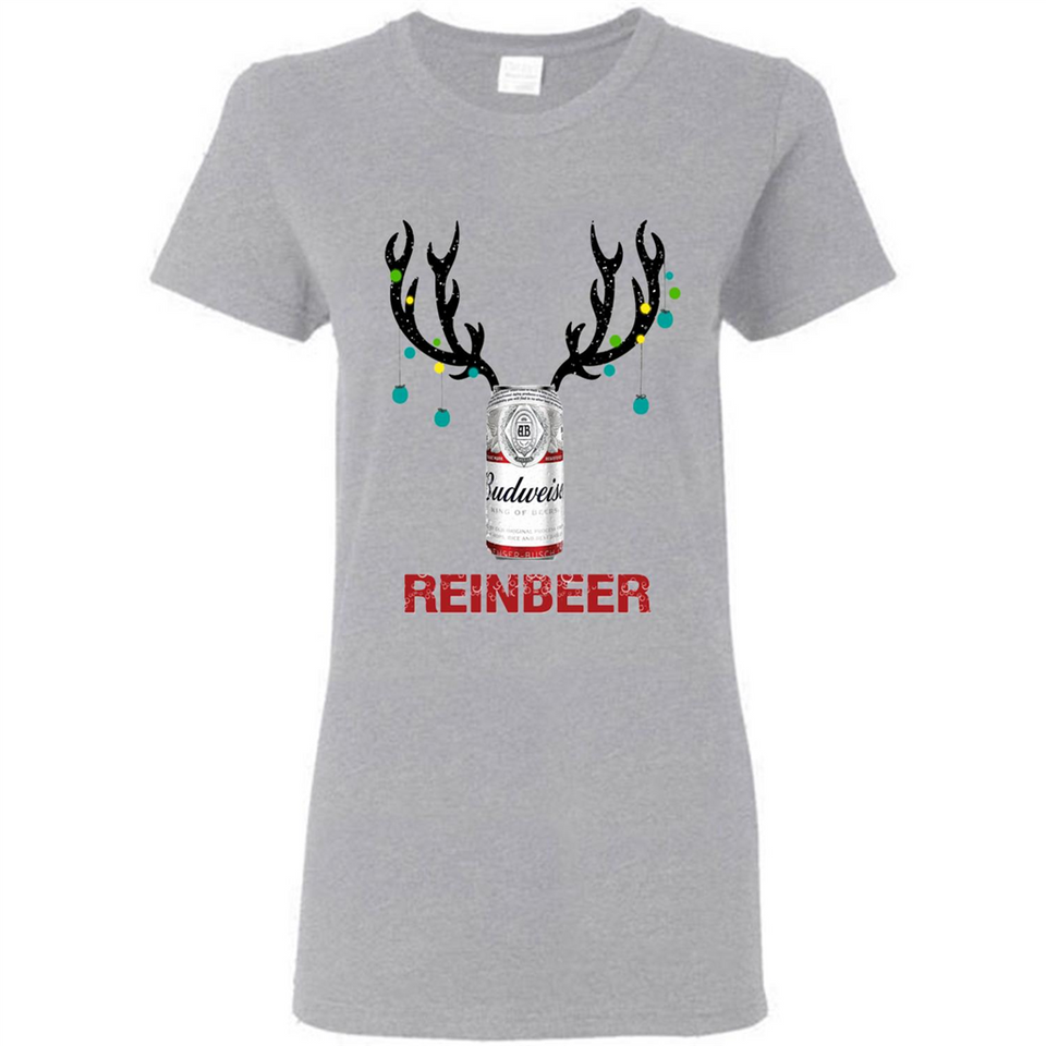 Budweiser Reinbeer Funny Beer Reindeer Christmas Sweatshirt - Ladies Short-Sleeve