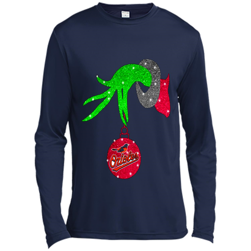 GRINCH HAND HOLDING BALTIMORE ORIOLES GLITTER CHRISTMAS PINGPONG