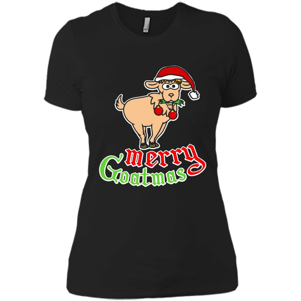 Christmas Merry Goatmas Goat Shirt Santa Hat - Ladies' Boyfriend T-Shirt