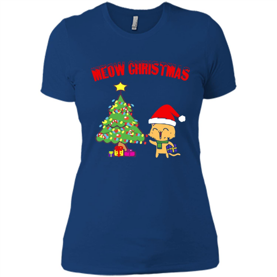 Meow merry christmas- cat and pine merry christmas - Ladies' Boyfriend T-Shirt
