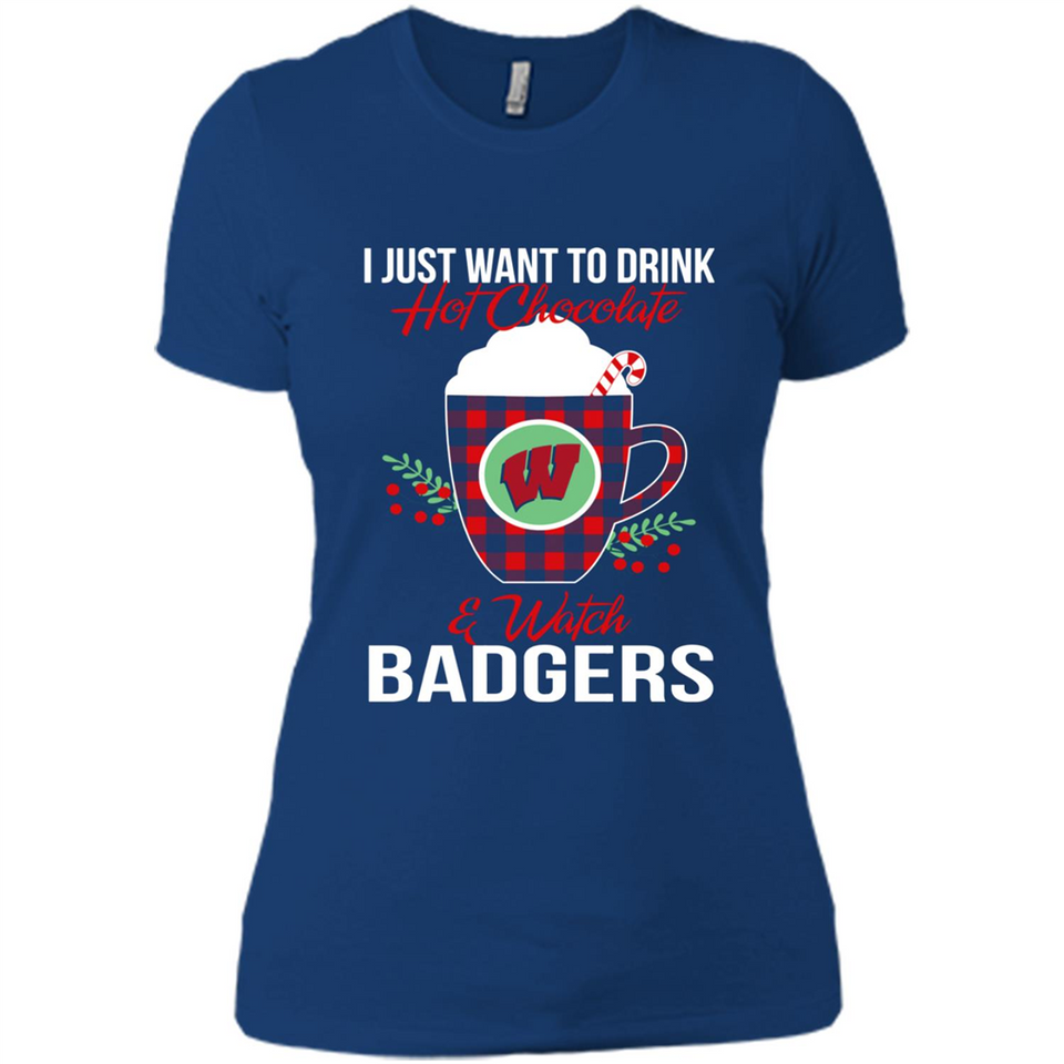 I Just Want To Drink Hot Chocolate & Watch Wisconsin Badgers Ugly Christmas Sweater PINGPONG