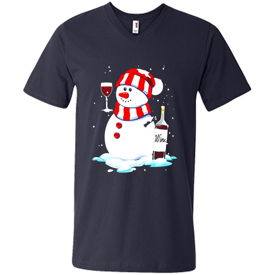 Cute Snowman drink Red Wine Christmas T-Shirt - Men's V-Neck