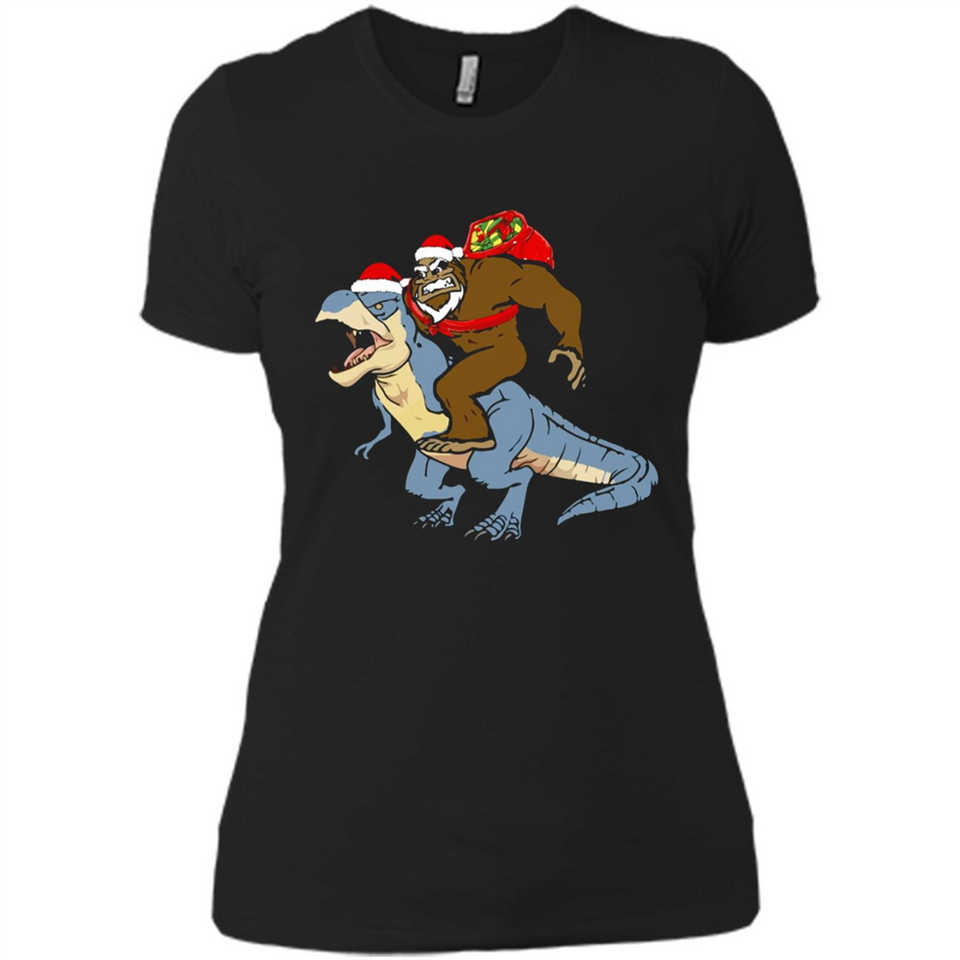 Bigfoot Riding Dinosaurus T-Shirt Funny Bigfoot Santa - Ladies' Boyfriend T-Shirt