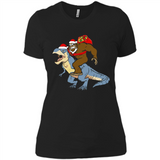 Bigfoot Riding Dinosaurus T-Shirt Funny Bigfoot Santa - Ladies' Boyfriend T-Shirt