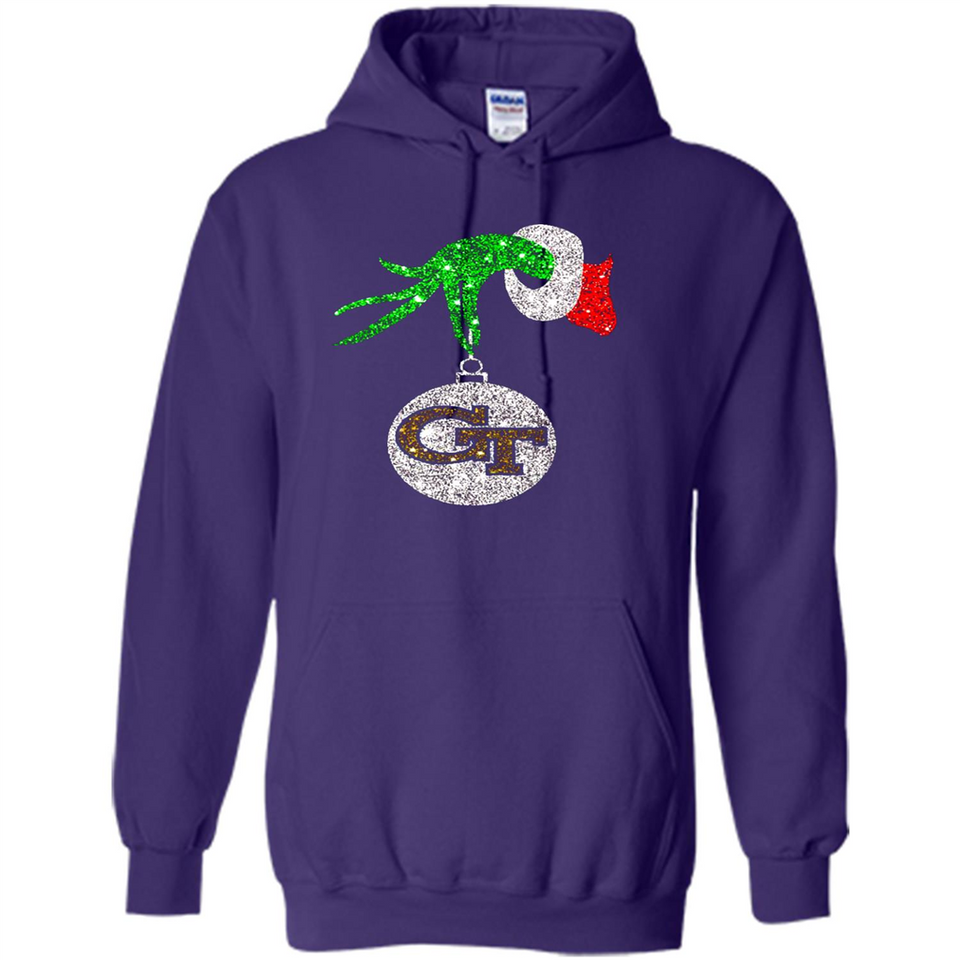 Fantastic Georgia Tech Yellow Jackets Glitter Grinch Monogram Ornament Christmas - Hoodie
