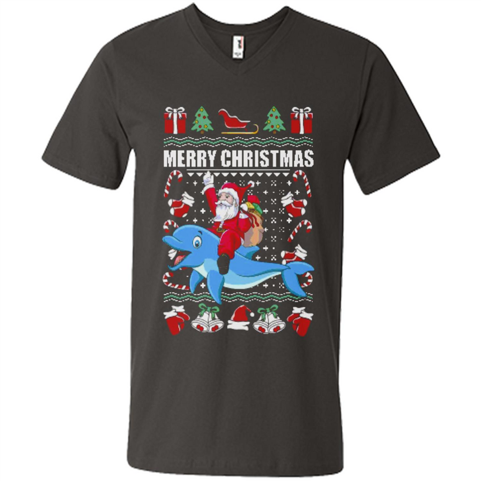 Ugly Christmas Santa Riding Dolphin - Men's V-Neck