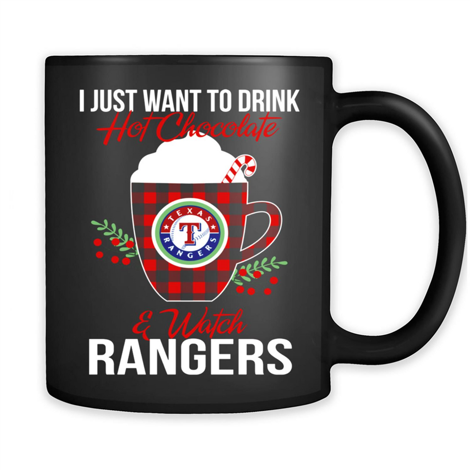 I Just Want To Drink Hot Chocolate & Watch Texas Rangers Ugly Christmas Sweater PINGPONG