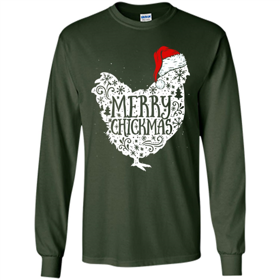 Chicken Christmas T Shirt Merry Chickmas Santa Claus Gifts - Long Sleeve T-Shirt