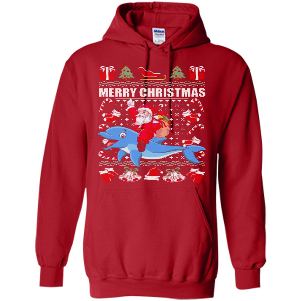 Ugly Christmas Santa Riding Dolphin - Hoodie