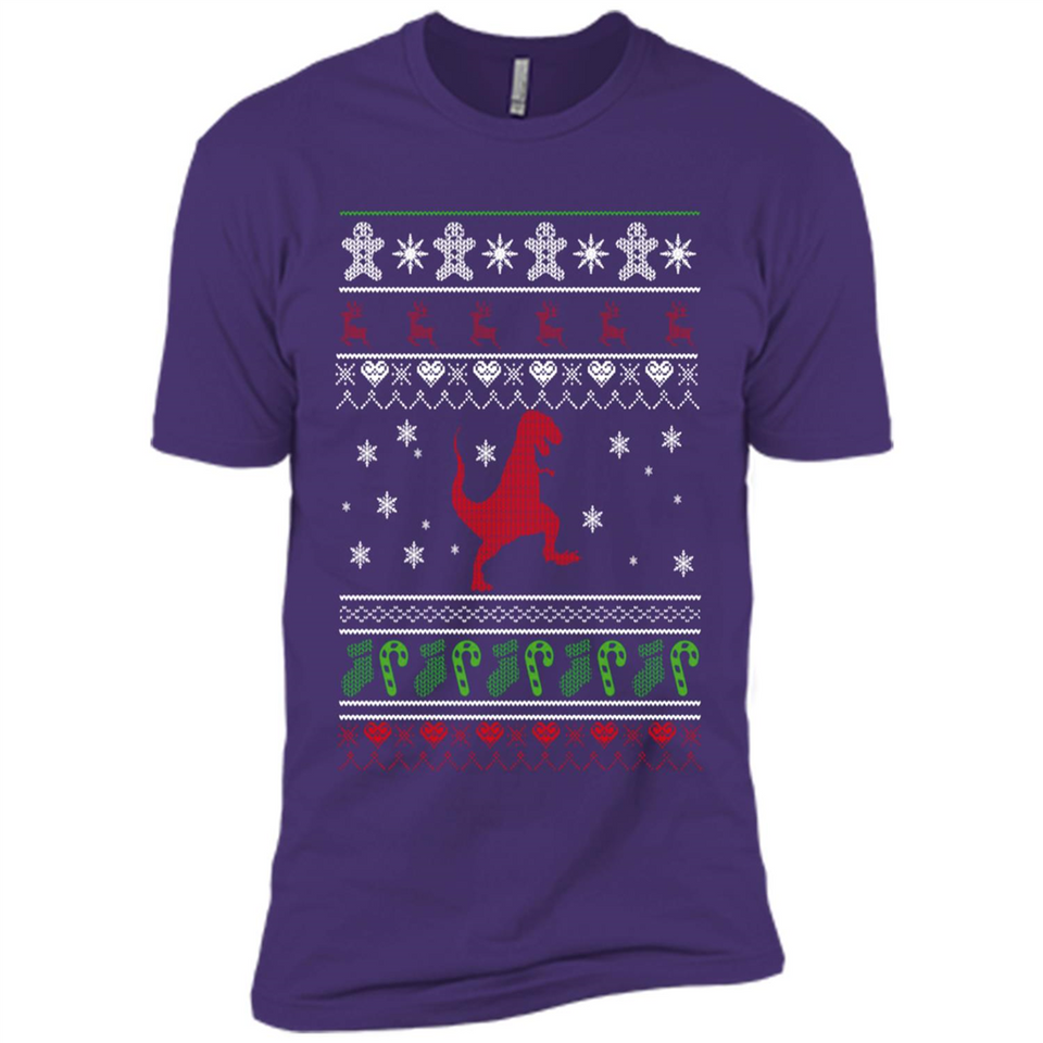 Dinosaur and Santa Ugly Christmas Sweater - Premium Short Sleeve T-Shirt