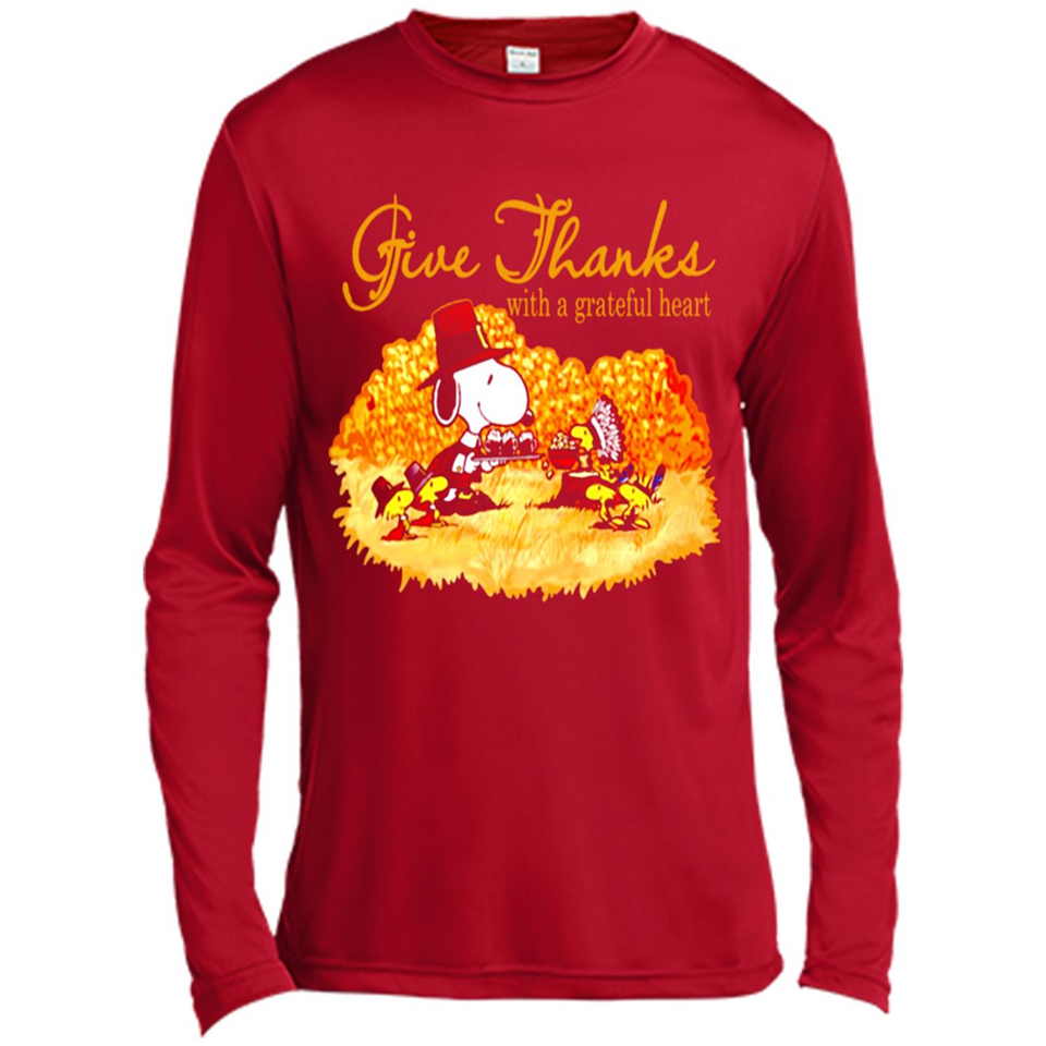 Snoopy Thanksgiving Give Thanks With A Grateful Heart - Canvas Long Sleeve T-Shirt
