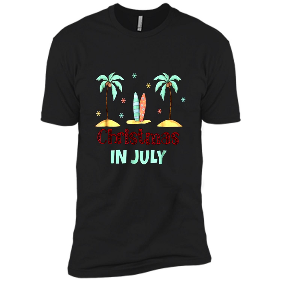 Christmas In July Shirt Surfing Palm Trees Surfboard - Premium Short Sleeve T-Shirt