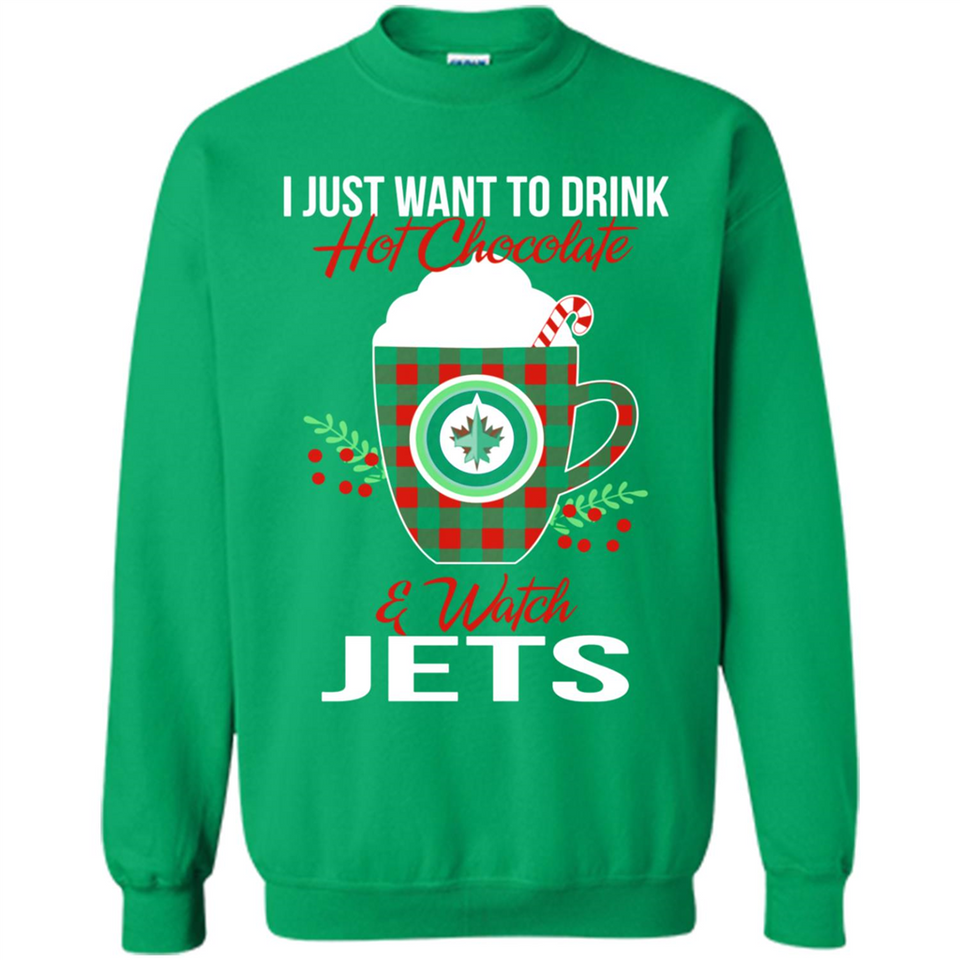 I Just Want To Drink Hot Chocolate & Watch Winnipeg Jets Ugly Christmas Sweater PINGPONG