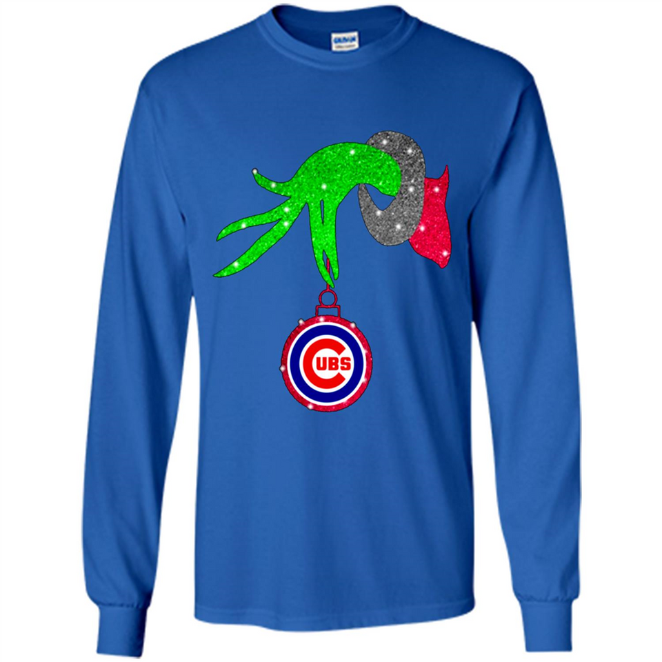 GRINCH HAND HOLDING CHICAGO CUBS GLITTER CHRISTMAS PINGPONG
