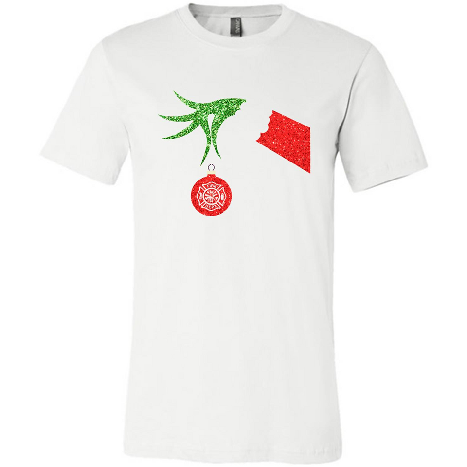 Funny Grinch Hand holding Firefighter ornament Christmas Sporty T-Shirt - Canvas Unisex T-Shirt