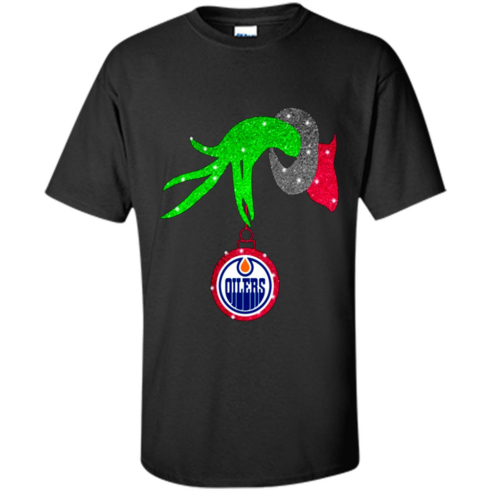 GRINCH HAND HOLDING EDMONTON OILERS GLITTER CHRISTMAS PINGPONG