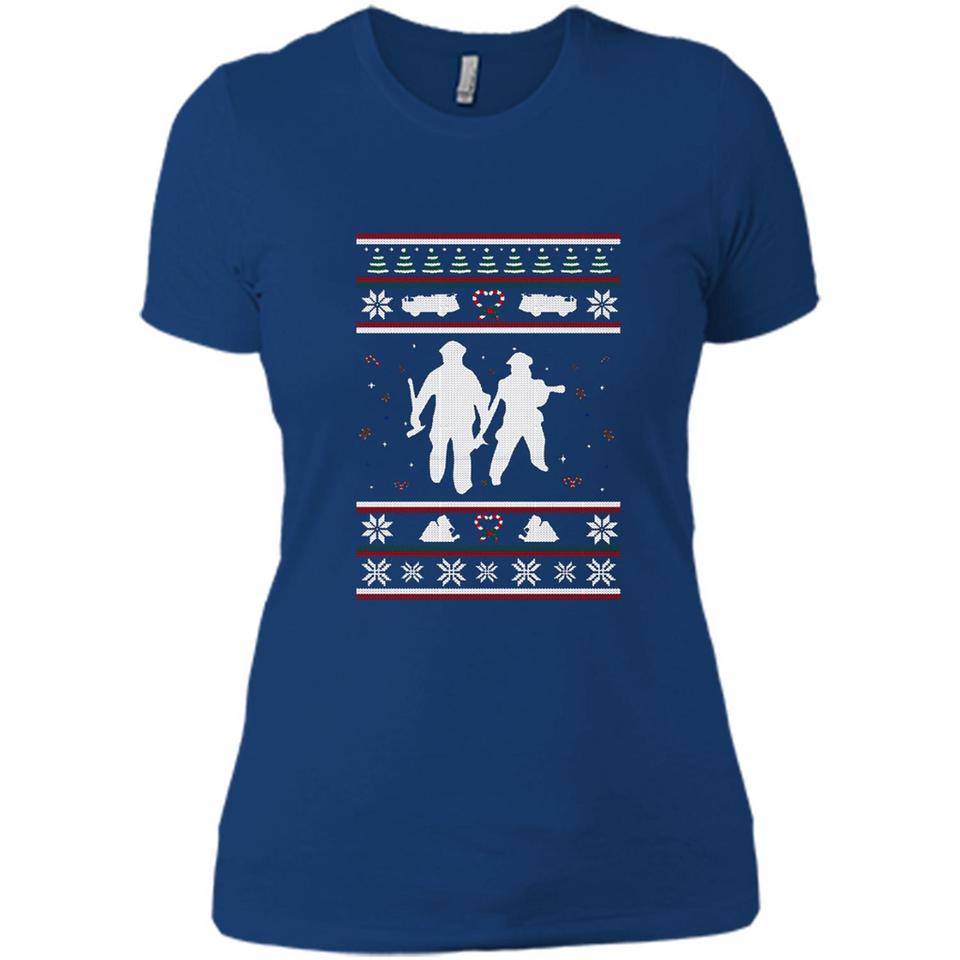 Christmas Ugly Sweater Firefighter Ugly Christmas Sweater - Ladies' Boyfriend T-Shirt