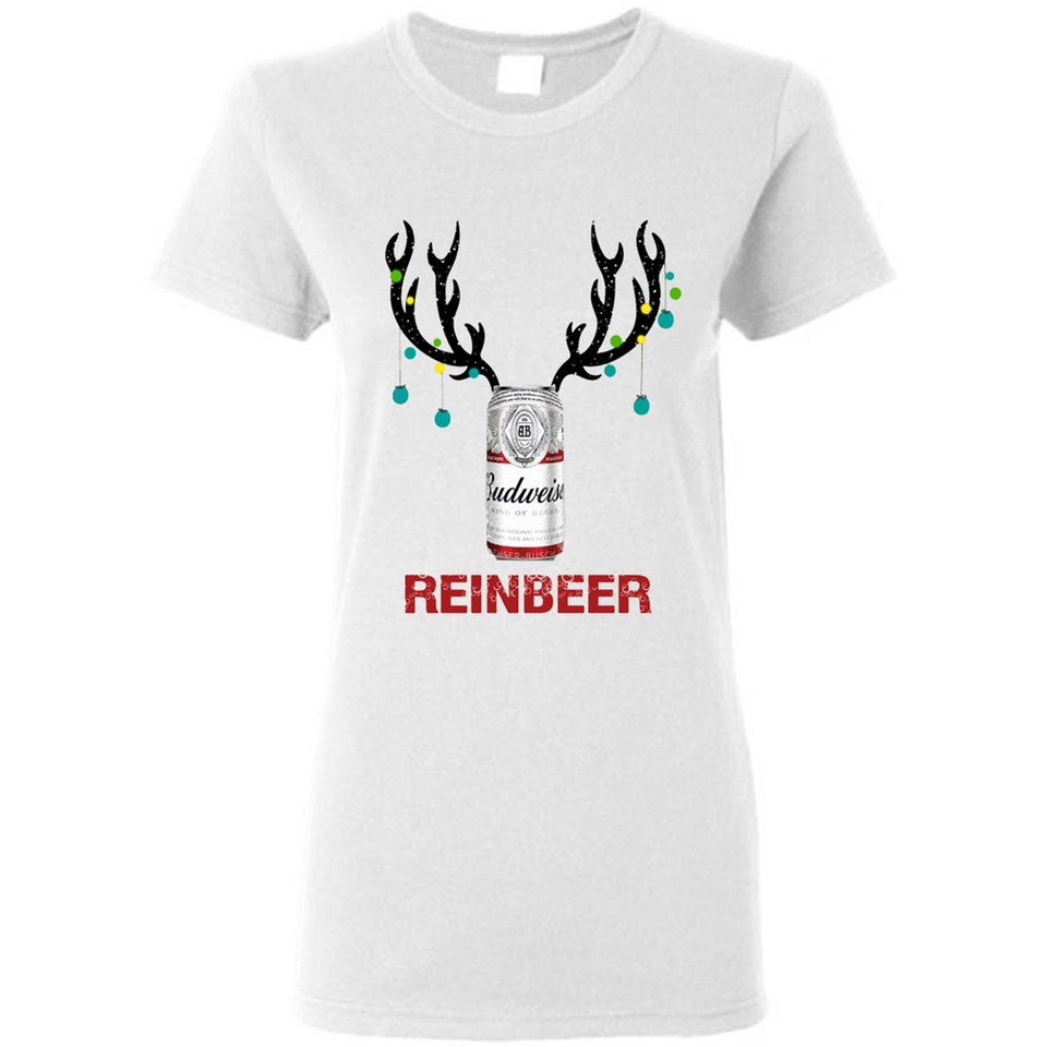 Budweiser Reinbeer Funny Beer Reindeer Christmas Sweatshirt - Ladies Short-Sleeve