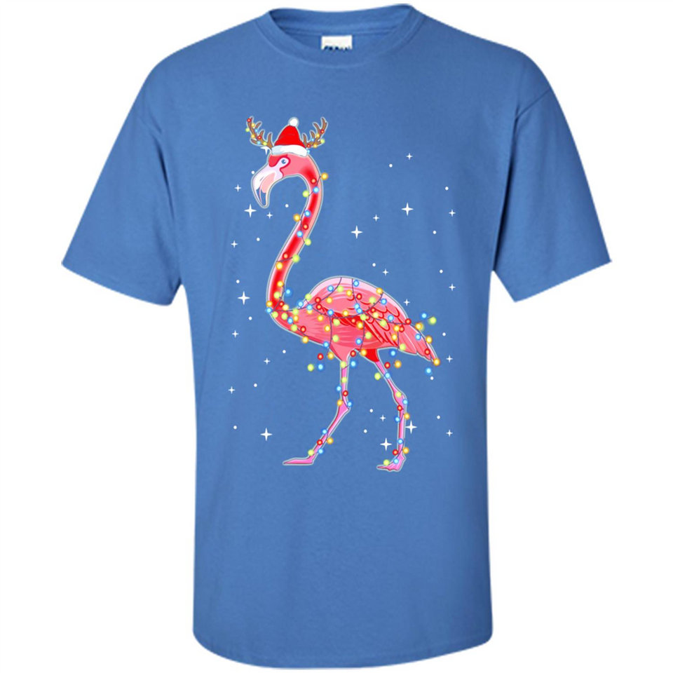 Christmas Lights Flamingo Wearing Santa Hat Funny Xmas - Shirt