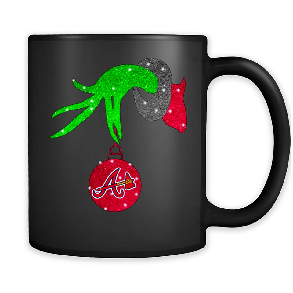 GRINCH HAND HOLDING ATLANTA BRAVES GLITTER CHRISTMAS PINGPONG